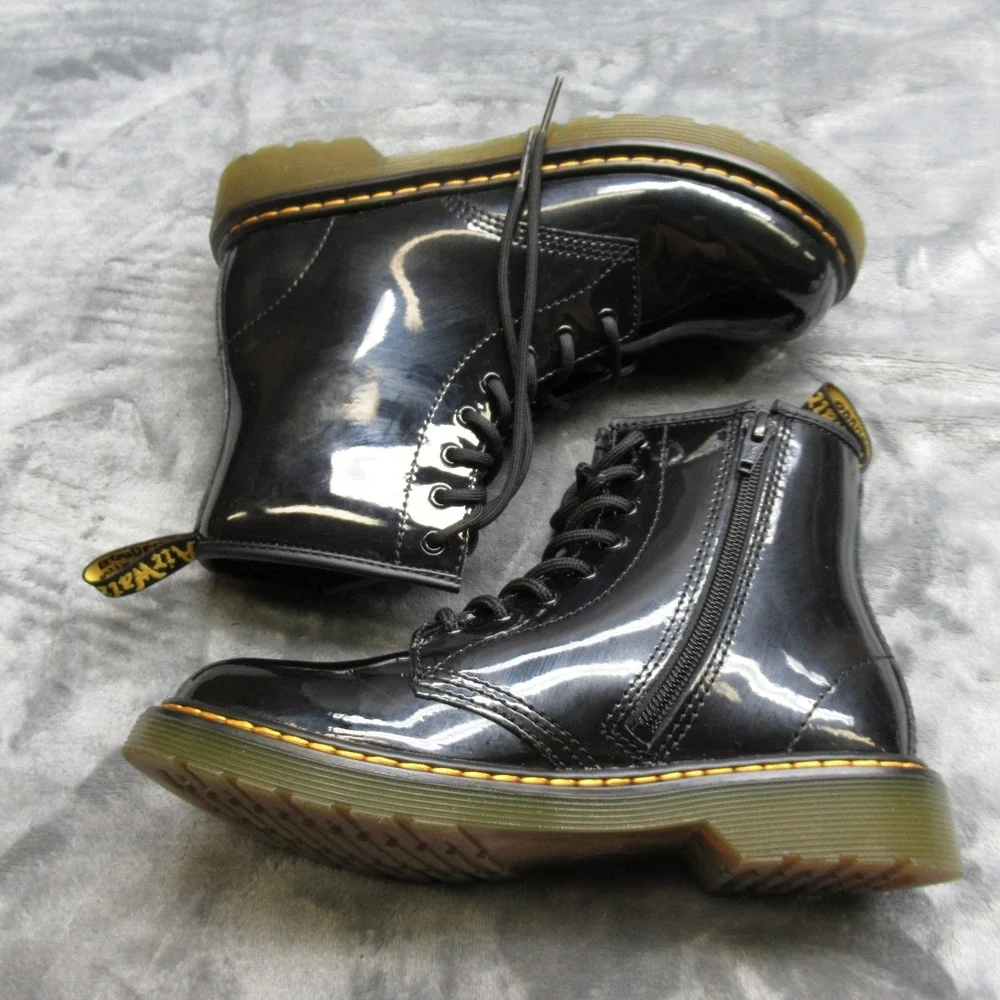 Dr. Martens Boots Unisex Youth 4M 5W BLK Leather Zip Lace Up Round Toe Ankle NWD
